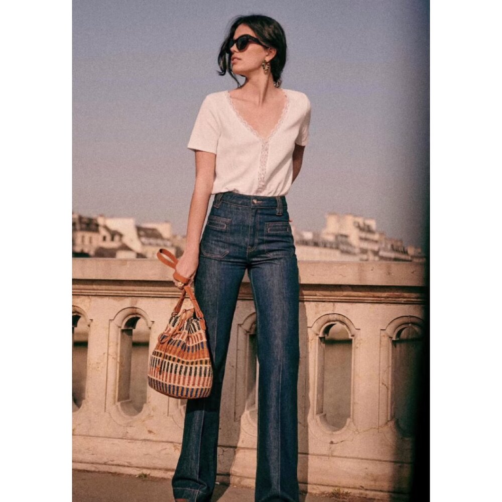 Sezane High-Rise Dark Blue Wide-Leg Jeans
